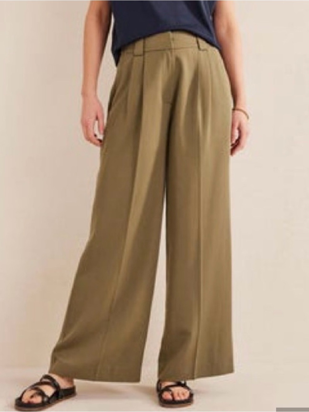 Boden Wide Leg Olive Green Pants - Classic High-Rise Trousers